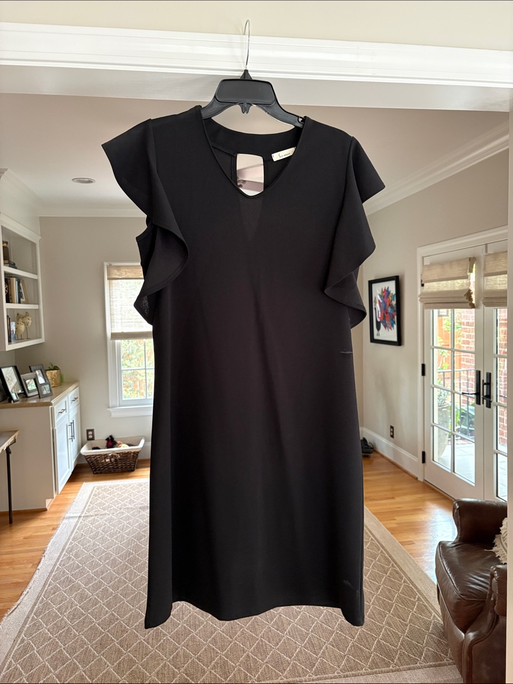 Flutter-Sleeve Black Midi Dress